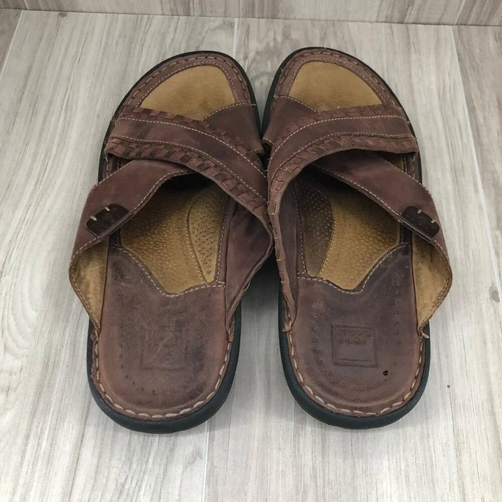 Johnston & Murphy JM Sandals Mens 10M Brown Leather Slip On Shoes